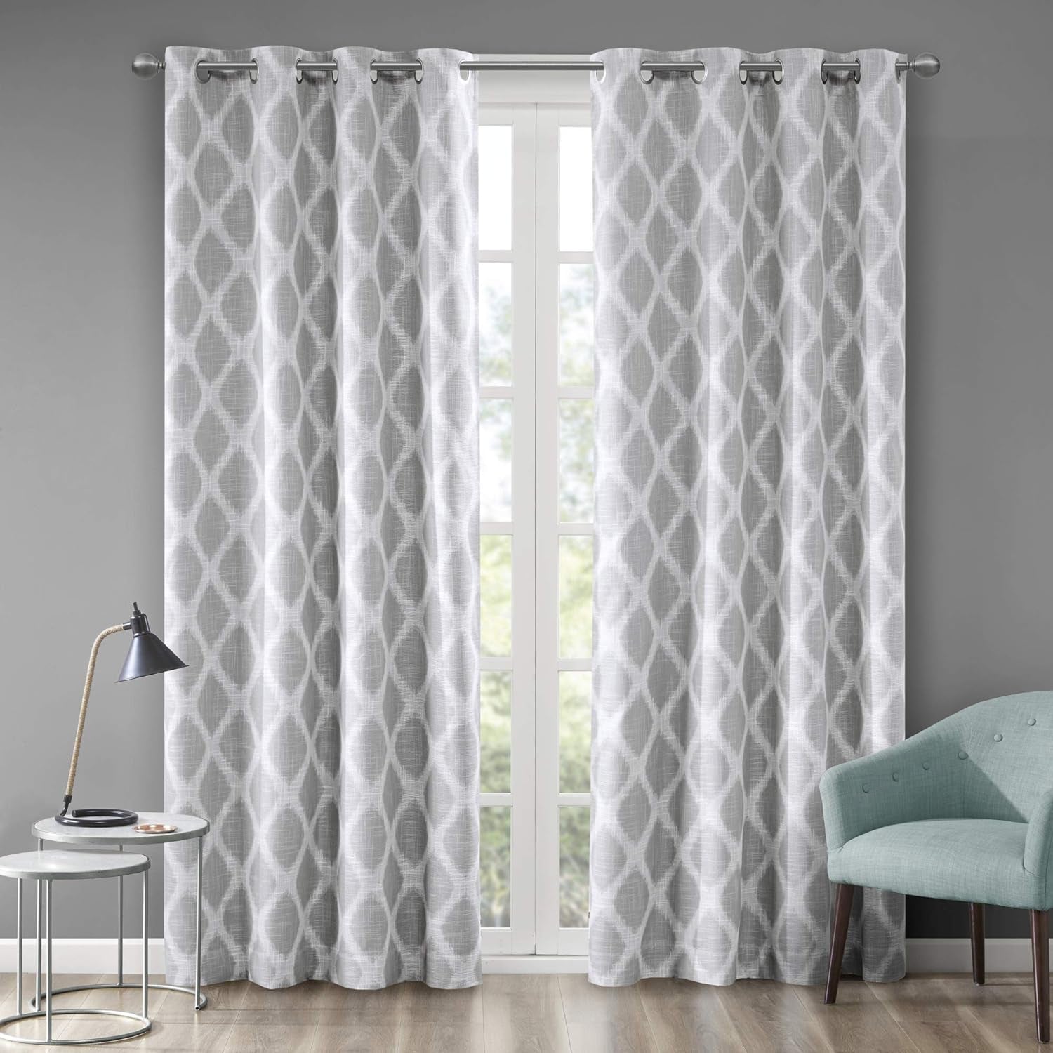 Sun Smart Blakesly Blackout Curtains Patio Window, Ikat Print, Grommet Top Living Room Decor, Living Room Decor, Thermal Insulated Light Blocking Drape for Bedroom and Apartments, 50" X 84", Grey  E&E Co. Ltd DBA JLA Home   