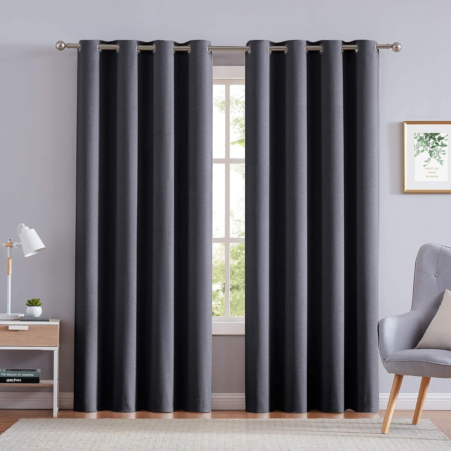 Treatmentex Linen Blackout-Curtains for Bedroom 96" Long Dark Grey Chevron Energy Efficient Window Panels Geometric Draperies Grommet Top 2 Panels  Natural Decoratex   