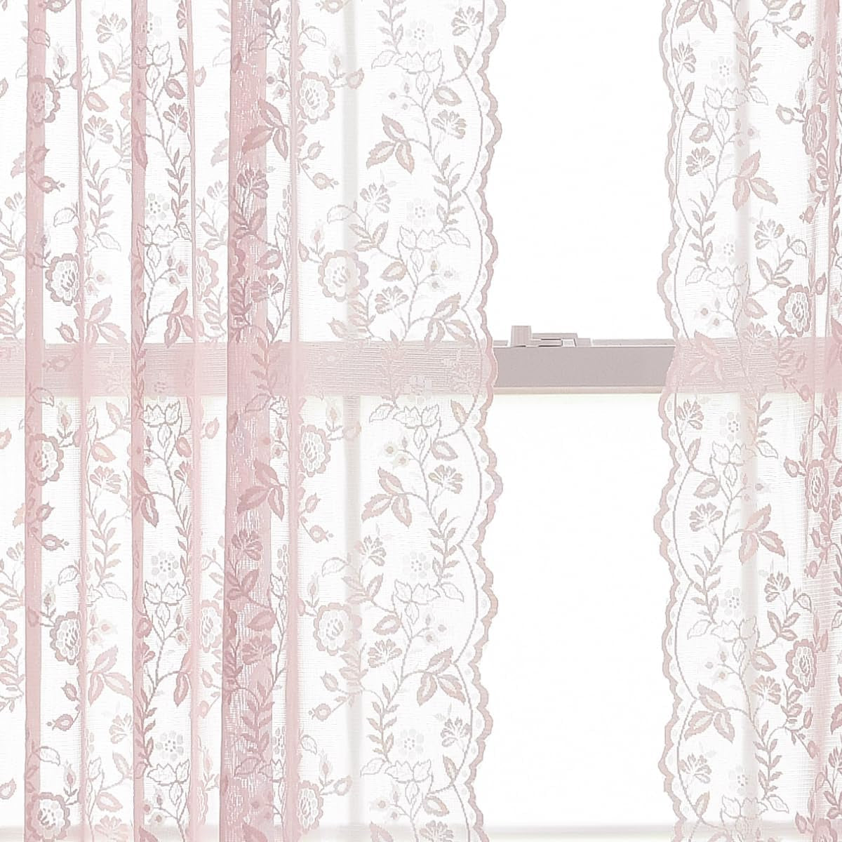 FINECITY Lace Curtains Country Rustic Floral Sheer Curtains for Living Room 72 Inch Length Drapes Vintage Floral Pattern Farmhouse Privacy Light Filtering Sheer Curtain 2 Panels, 52 X 72 Inch, Grey  Keyu Textile Pink W52 X L63 Inch 