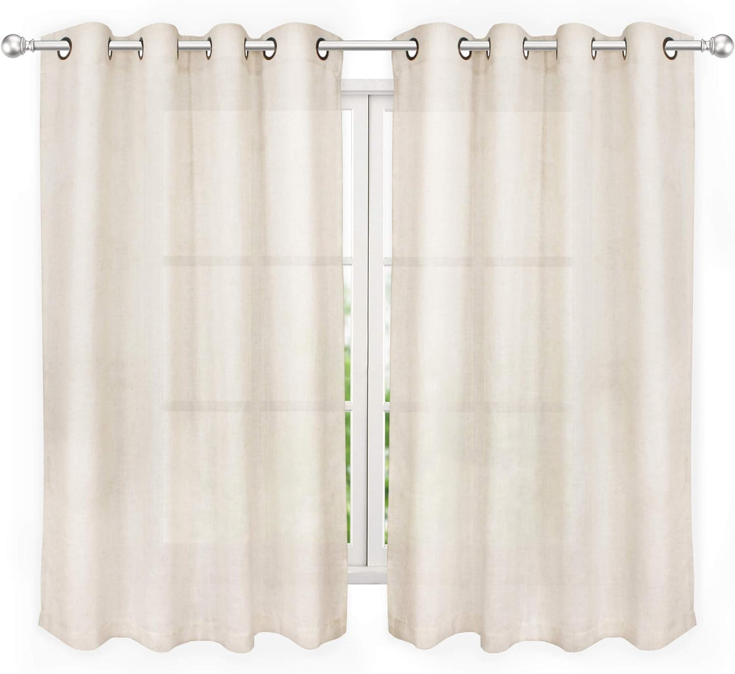 VOILYBIRD Palma Light Filtering Drapes Natural Linen Blended Semi Sheer Curtains 84 Inches Long Bronze Grommet for Bedroom (Natural, 52" W X 84" L, 2 Panels)  VOILYBIRD Natural 52"W X 45"L 