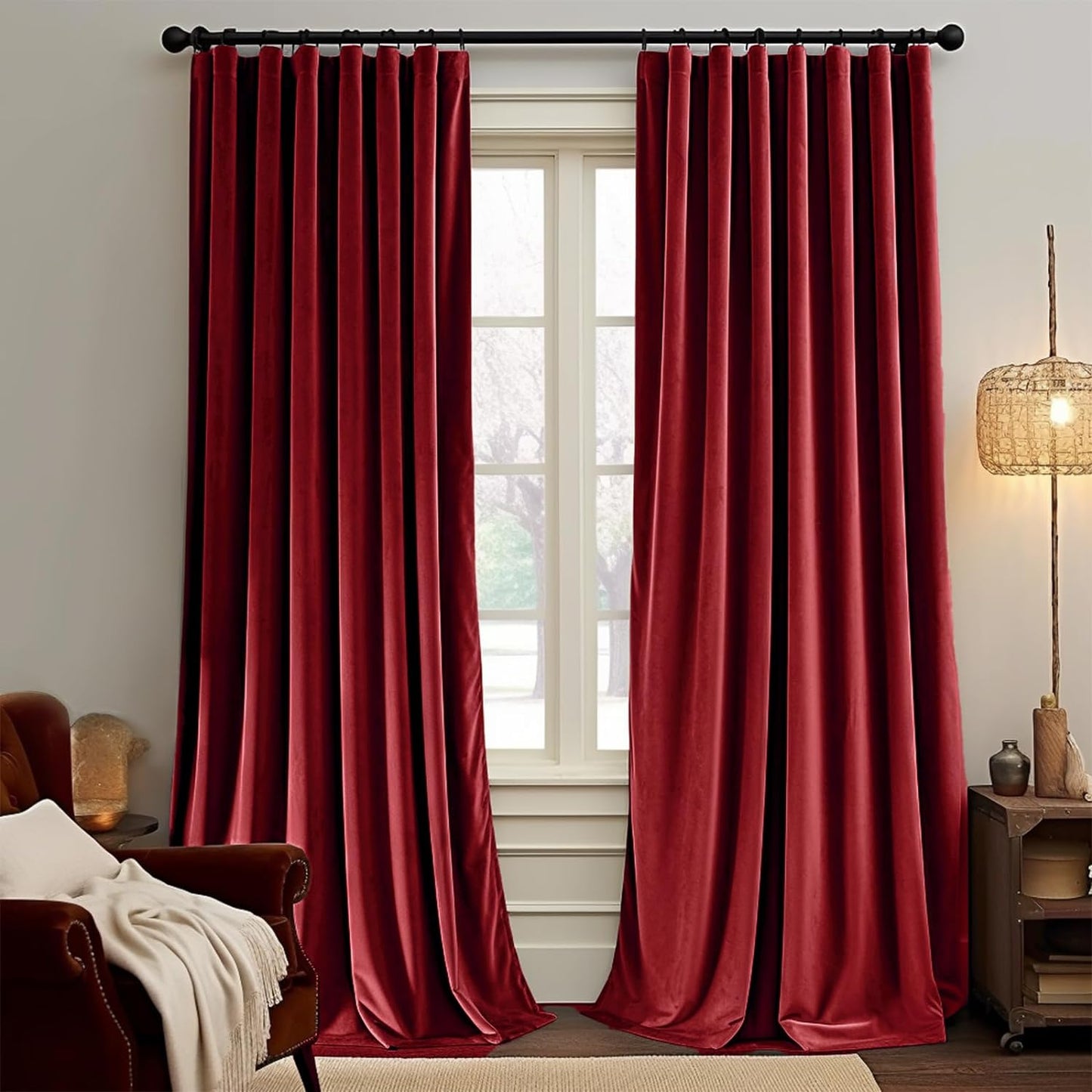 Jinchan Velvet Blackout Curtain for Living Room, Thermal Insulated Luxury Drape for Bedroom 96 Inch Long, Stylish Soft Privacy Room Darkening Window Treatment Rod Pocket 1 Panel, Emerald Green  CKNY HOME FASHION Rod Pocket | Burgundy W52 X L84 