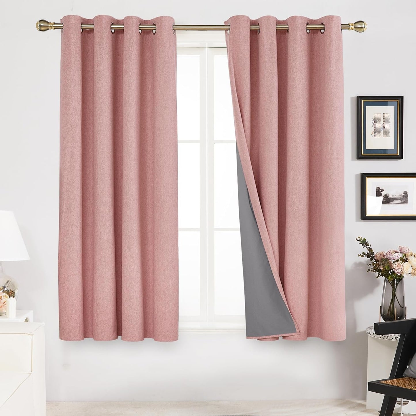 Deconovo Linen Blackout Curtains 84 Inch Length Set of 2, Thermal Curtain Drapes with Grey Coating, Total Light Blocking Waterproof Curtains for Indoor/Outdoor (Light Grey, 52W X 84L Inch)  Deconovo Coral Pink 52X45 Inches 
