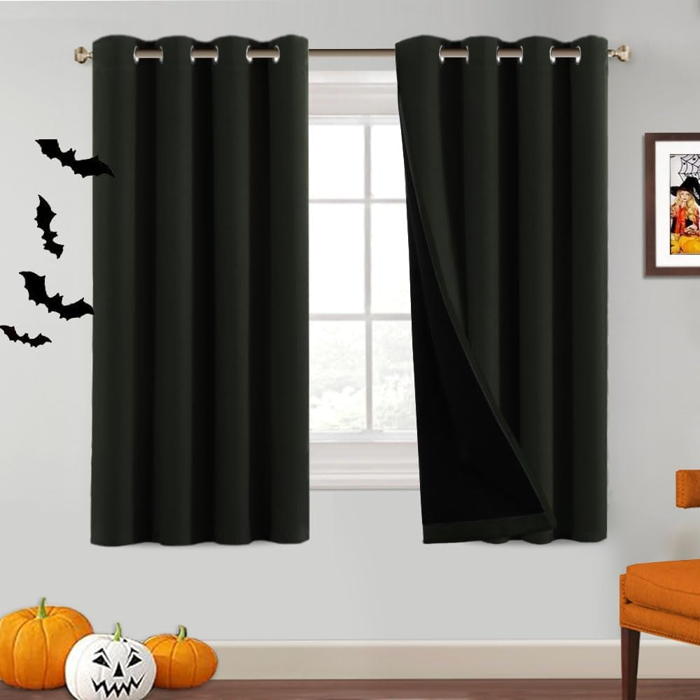 Princedeco 100% Blackout Curtains 84 Inches Long Pair of Energy Smart & Noise Blocking Out Drapes for Baby Room Window Thermal Insulated Guest Room Lined Window Dressing(Desert Sage, 52 Inches Wide)  PrinceDeco Jet Black 52"W X63"L 