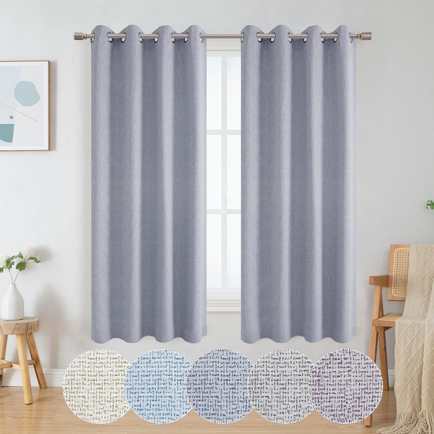 OWENIE Luke Black Out Curtains 63 Inch Long 2 Panels for Bedroom, Geometric Printed Completely Blackout Room Darkening Curtains, Grommet Thermal Insulated Living Room Curtain, 2 PCS, Each 42Wx63L Inch  OWENIE Dark Blue 42"W X 63"L | 2 Pcs 