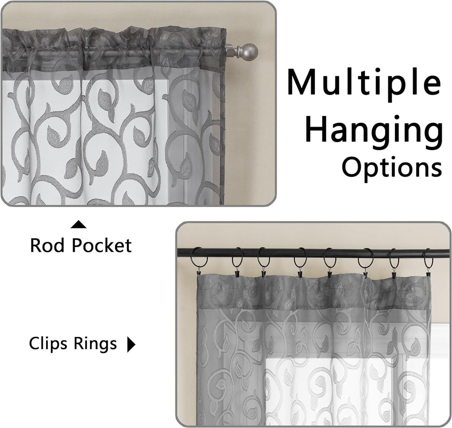 OWENIE Furman Sheer Curtains 84 Inches Long for Bedroom Living Room 2 Panels Set, Light Filtering Window Curtains, Semi Transparent Voile Top Dual Rod Pocket, Grey, 40Wx84L Inch, Total 84 Inches Width  OWENIE   