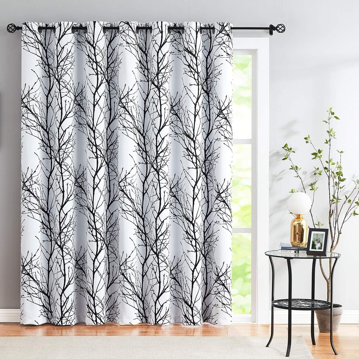 Blue White Blackout Curtains for Bedroom 63" Length Tonal Blue Grey Tree Branch Print Thermal Insulated Full Blackout Curtain Panels for Living Room Triple Weave Window Drapes 50"W 2Panels Grommet Top  Fmfunctex Blackout-Black 100"W X 84"L 1Pc 