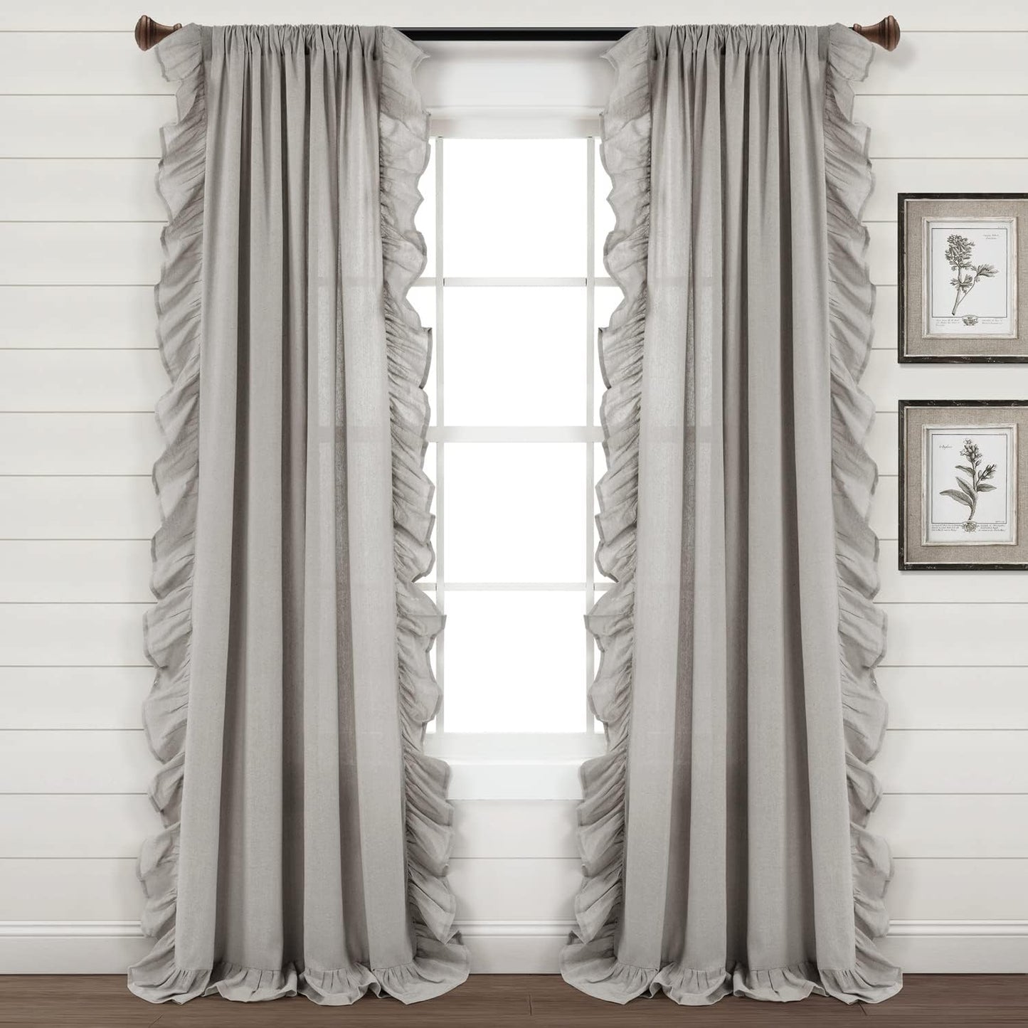 Lush Decor Linen Ruffle Window Curtain Panel (Single Panel), 84" L X 54" W, Linen  Triangle Home Fashions Light Gray 54"W X 95"L 