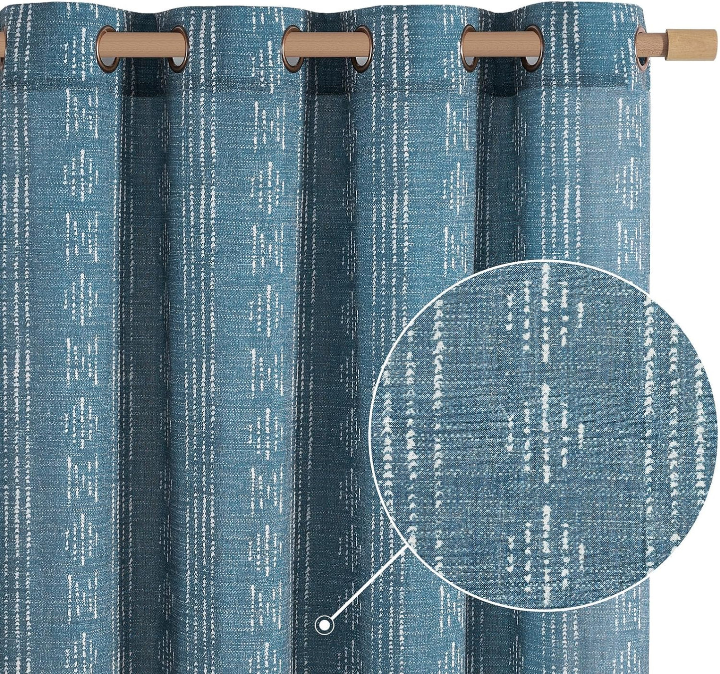 Jinchan Boho Curtains Linen Sliding Patio Door Curtains 84 Inches Long 1 Panel Divider Drapes Extra Wide Black Farmhouse Curtains for Living Room Geometric Striped Light Filtering Grommet Curtains  CKNY HOME FASHION Boho| Blue W52 X L63 