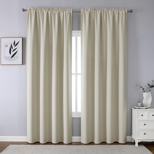 CUCRAF Blackout Curtains 84 Inches Long for Living Room, Light Beige Room Darkening Window Curtain Panels, Rod Pocket Thermal Insulated Solid Drapes for Bedroom, 52X84 Inch, Set of 2 Panels  CUCRAF Light Beige 52W X 95L Inch 2 Panels 
