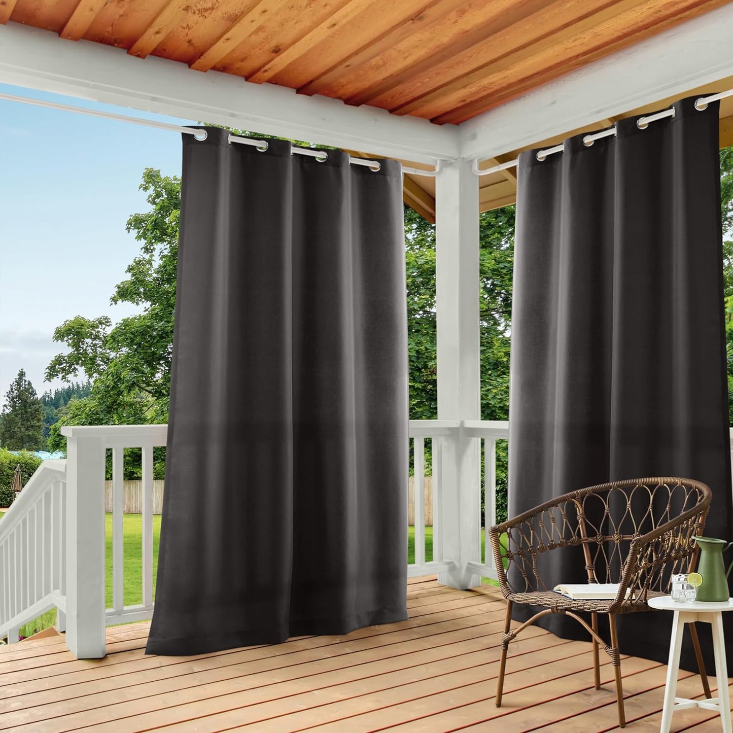 Exclusive Home Cabana Solid Indoor/Outdoor Light Filtering Grommet Top Curtain Panel, 54"X84", Natural, Set of 2  Exclusive Home Curtains Black 54X108 