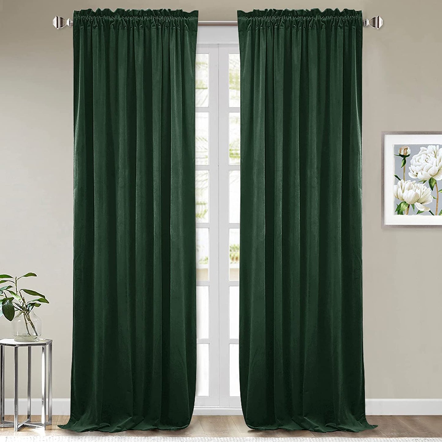 Stangh Theater Red Velvet Curtains - Super Soft Velvet Blackout Insulated Curtain Panels 84 Inches Length for Living Room Holiday Decorative Drapes for Master Bedroom, W52 X L84, 2 Panels  StangH Dark Green W62" X L84" 