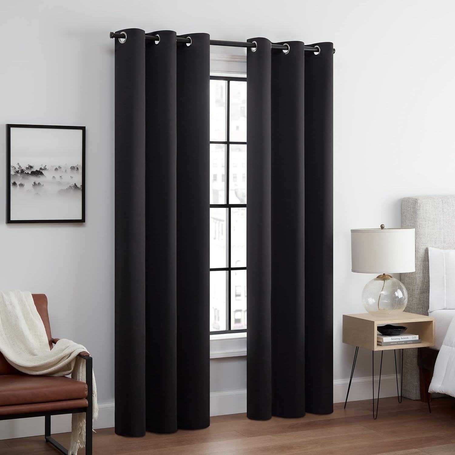 ECLIPSE Andover Solid Tripleweave Thermal Blackout Grommet Curtains for Bedroom (2 Panels), 42 in X 108 In, Navy  Keeco LLC Black 42 In X 84 In 