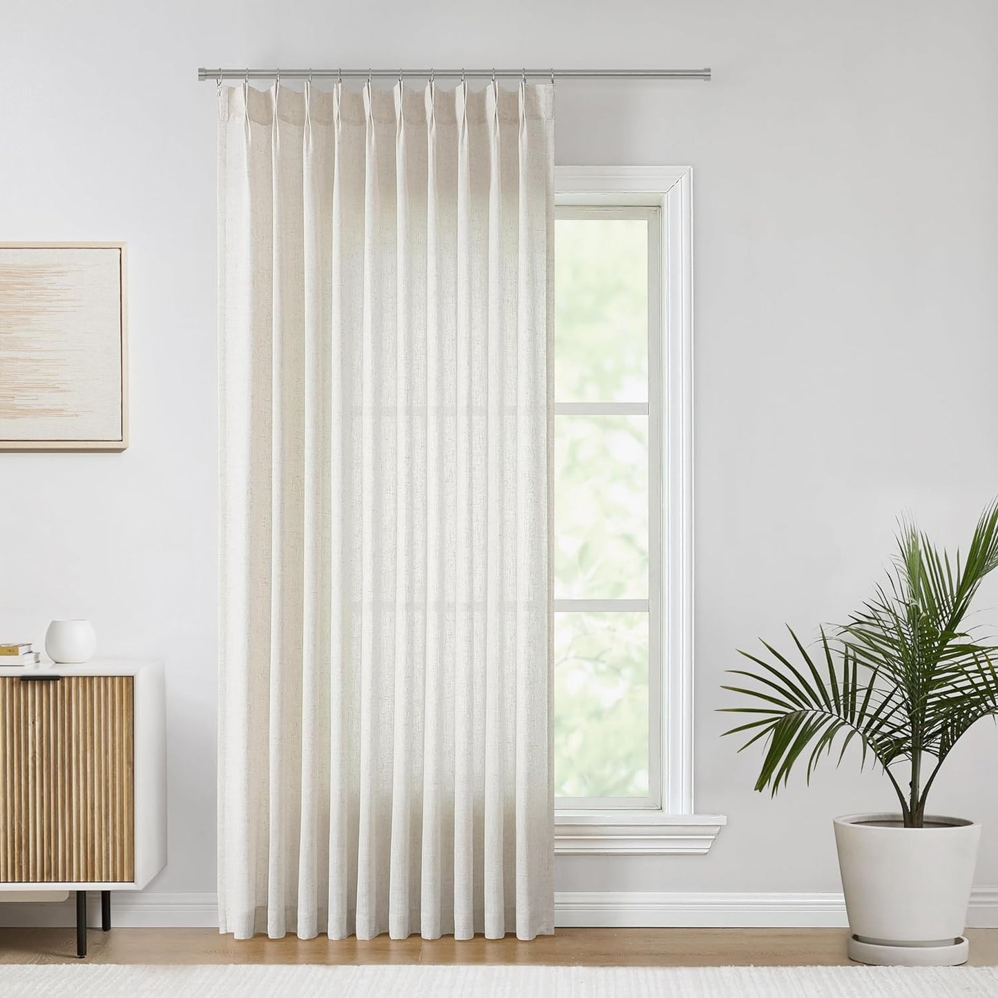 Vision Home Natural Pinch Pleated Semi Sheer Curtains Textured Linen Blended Light Filtering Window Curtains 84 Inch for Living Room Bedroom Pinch Pleat Drapes with Hooks 2 Panels 42" Wx84 L  Vision Home Natural/Pinch 60"X108"X1 