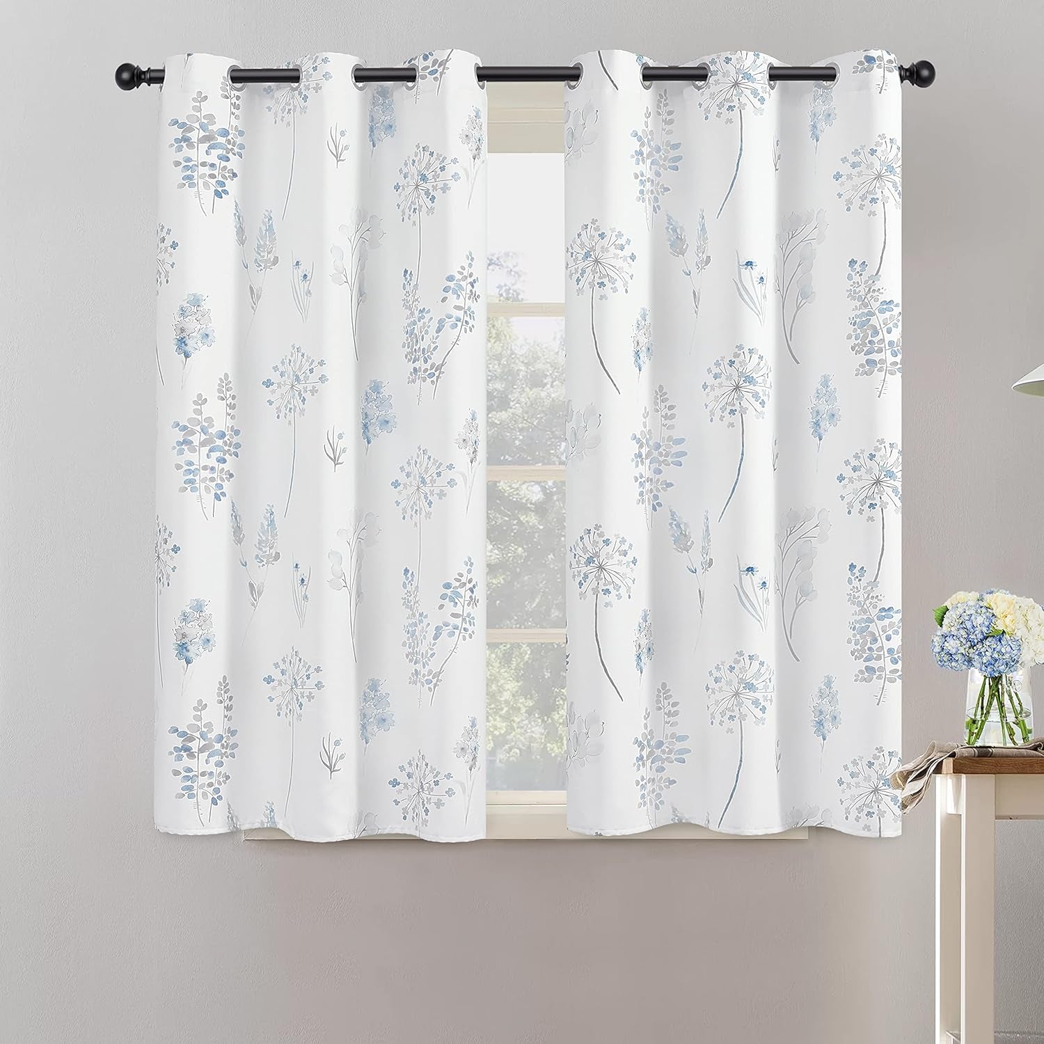 XTMYI 63 Inch Length Sage Green Window Curtains for Bedroom 2 Panels,Room Darkening Watercolor Floral Leaves 80% Blackout Flowered Printed Curtains for Living Room with Grommet,1 Pair Set  XTMYI Blue  Grey 34"X45" 