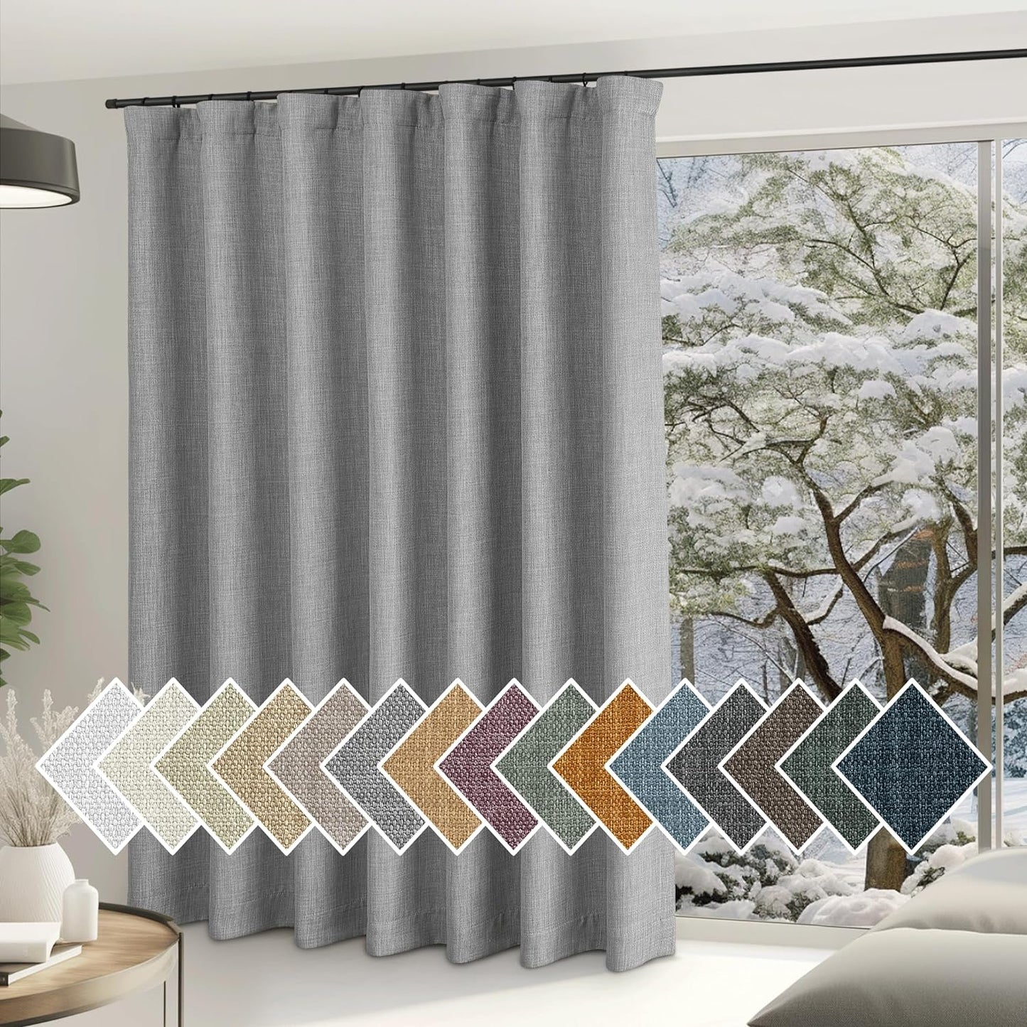 NICETOWN Sliding Door Curtains 84 Inch Length for Bedroom, Room Darkening Hook Belt/Rod Pocket/Back Tab Faux Linen Thermal Window Treatments for Living Room, Natural, W100 X L84, 1 Panel  NICETOWN Light Grey W100 X L84 