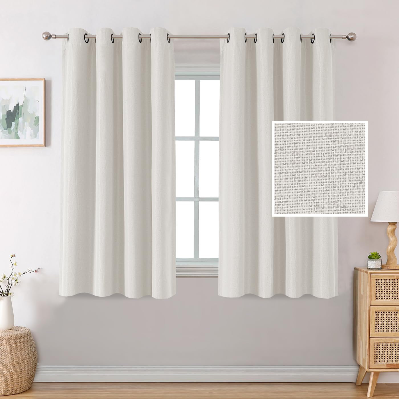 H.VERSAILTEX Linen Blackout Curtains 84 Inches Long Thermal Insulated Room Darkening Linen Curtains for Bedroom Textured Burlap Grommet Window Curtains for Living Room, Bluestone and Taupe, 2 Panels  H.VERSAILTEX Natural 52"W X 45"L 