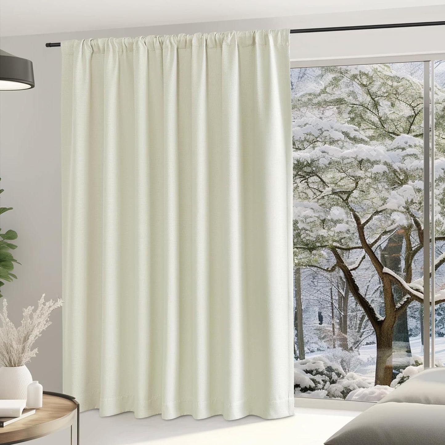 NICETOWN Sliding Door Curtains 84 Inch Length for Bedroom, Room Darkening Hook Belt/Rod Pocket/Back Tab Faux Linen Thermal Window Treatments for Living Room, Natural, W100 X L84, 1 Panel  NICETOWN   