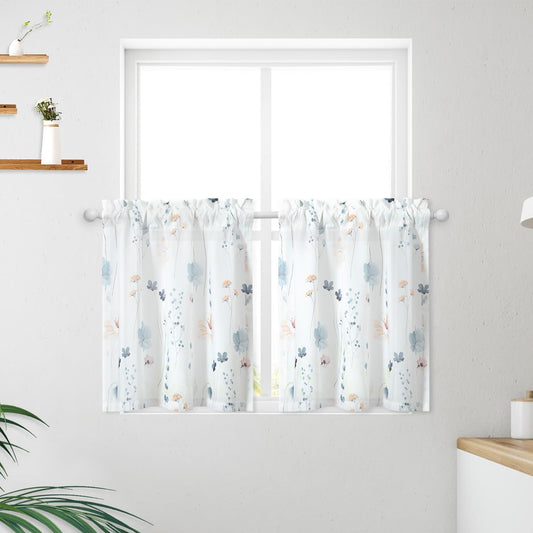 VOGOL Colorful Floral Print Tier Curtains, 2 Panels Smooth Textured Decorative Cafe Curtain, Rod Pocket Sheer Drapery for Farmhouse, W 30 X L 24  VOGOL Mn005 W30 X L24 