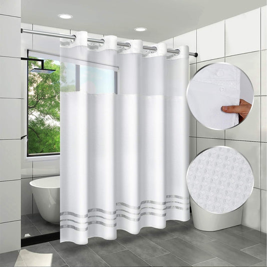 ARICHOMY 2023 Upgraded Shower Curtain Set Waffle Weave Curtain Fabric Shower Curtain Set Hook Free Removeable Liner, 250GSM Machine Washable 71By 74Inch, White