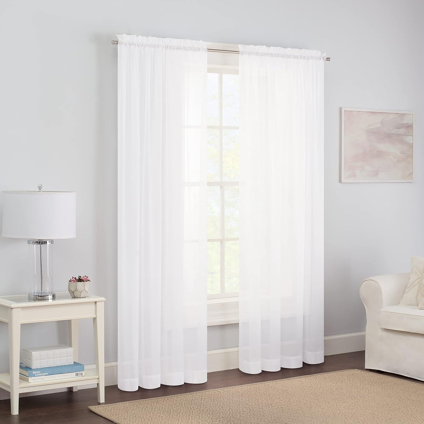 Pairs to Go Victoria Voile Modern Sheer Rod Pocket Window Curtains for Living Room (2 Panels), 59 in X 95 In, White  Ellery Homestyles White Curtains 59 In X 84 In