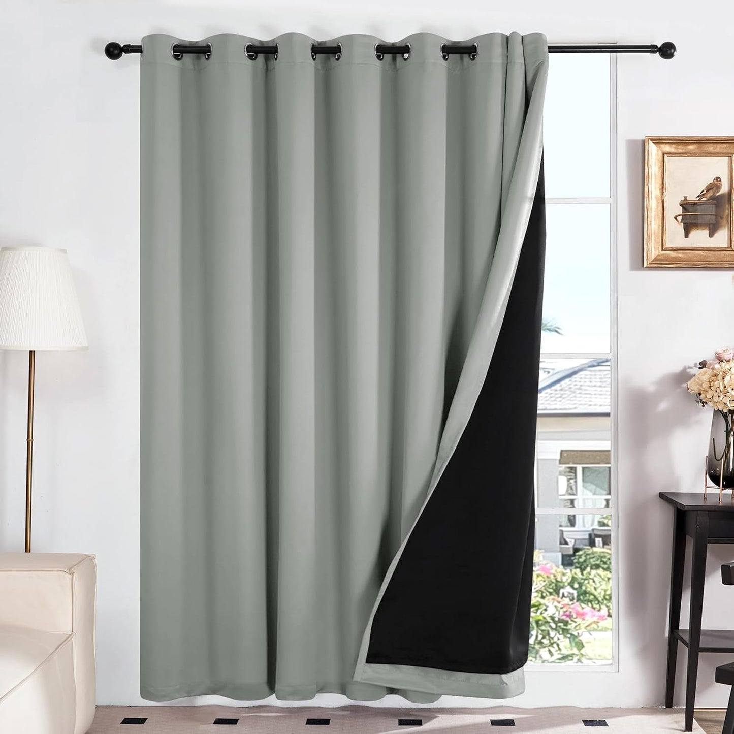 Deconovo 100% White Blackout Curtains, Double Layer Sliding Door Curtain for Living Room, Extra Wide Room Divder Curtains for Patio Door (100W X 84L Inches, Pure White, 1 Panel)  DECONOVO Light Grey 100W X 84L Inch 