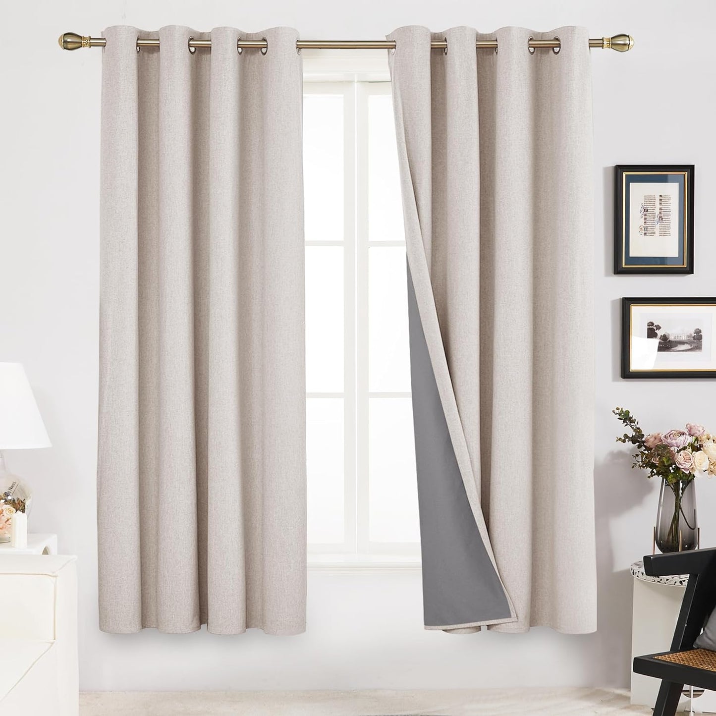 Deconovo Linen Blackout Curtains 84 Inch Length Set of 2, Thermal Curtain Drapes with Grey Coating, Total Light Blocking Waterproof Curtains for Indoor/Outdoor (Light Grey, 52W X 84L Inch)  Deconovo Flaxen 52X72 Inches 