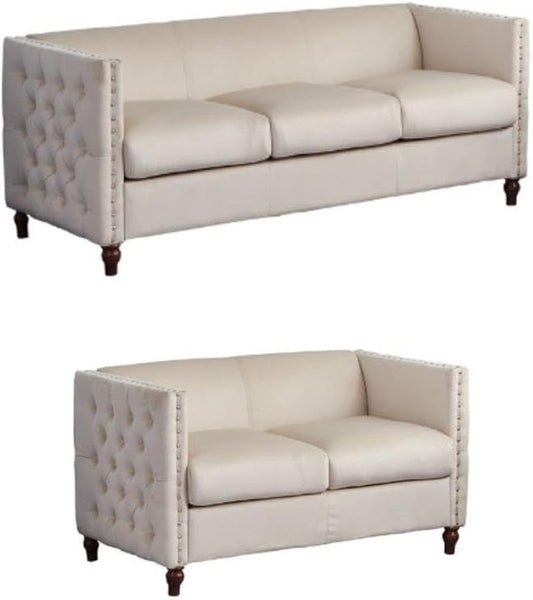 Home Square 2-Piece Set with Velvet Sofa and Loveseat in Beige