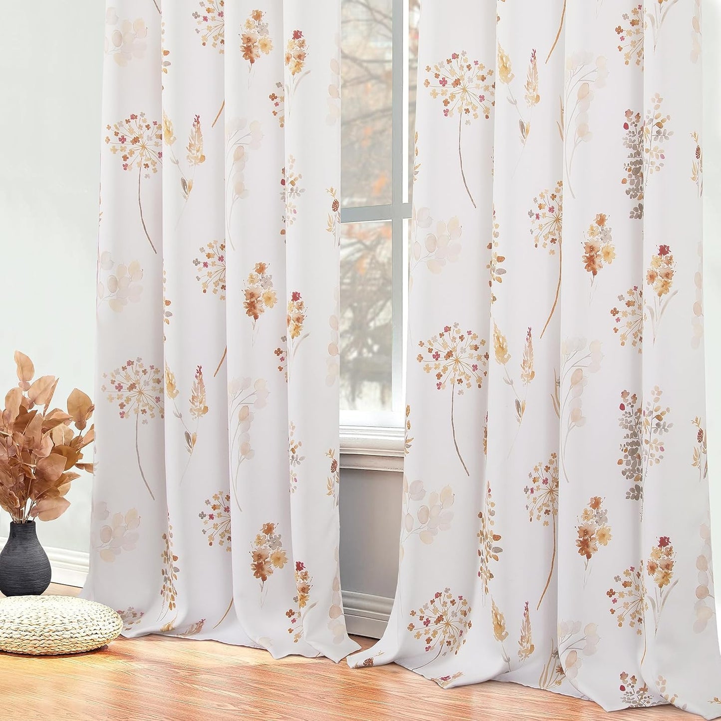 XTMYI 63 Inch Length Sage Green Window Curtains for Bedroom 2 Panels,Room Darkening Watercolor Floral Leaves 80% Blackout Flowered Printed Curtains for Living Room with Grommet,1 Pair Set  XTMYI Rust  Brown 52"X84" 