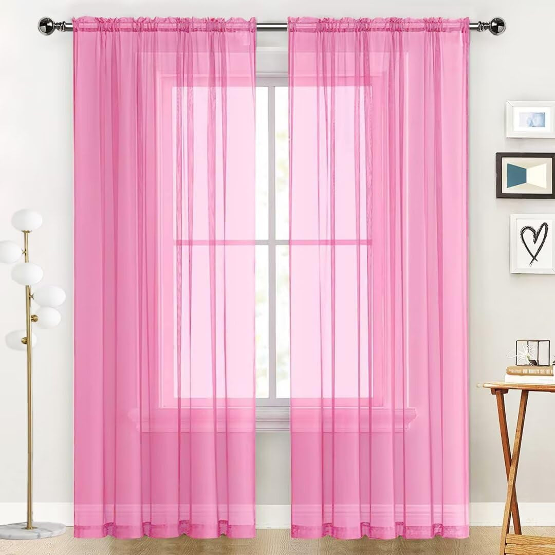 Spacedresser Basic Rod Pocket Sheer Voile Window Curtain Panels White 1 Pair 2 Panels 52 Width 84 Inch Long for Kitchen Bedroom Children Living Room Yard(White,52 W X 84 L)  Lucky Home Pink 52 W X 63 L 