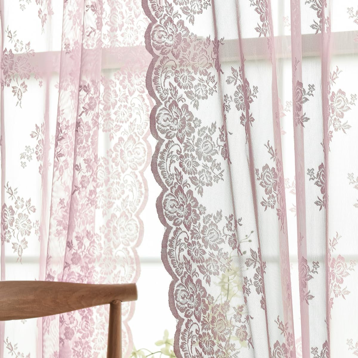 Kotile Sage Green Sheer Valance Curtain for Windows, Rustic Floral Spring Sheer Window Valance Curtain 18 Inch Length, Light Filtering Rod Pocket Lace Valance, 52 X 18 Inch, 1 Panel, Sage Green  Kotile Textile Pink 52 In X 63 In Grommet 