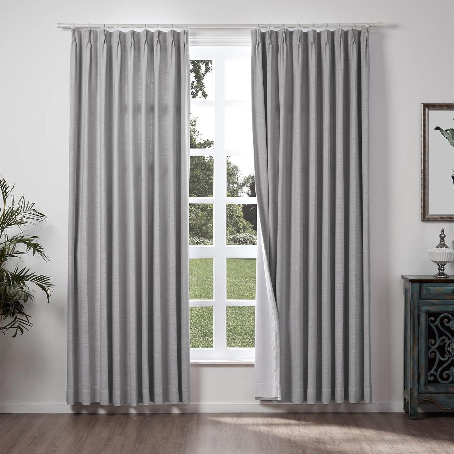 Chadmade 50" W X 63" L Polyester Linen Drape with Blackout Lining Pinch Pleat Curtain for Sliding Door Patio Door Living Room Bedroom, (1 Panel) Sand Beige Tallis Collection  ChadMade Rock Grey (12) 84Wx84L 