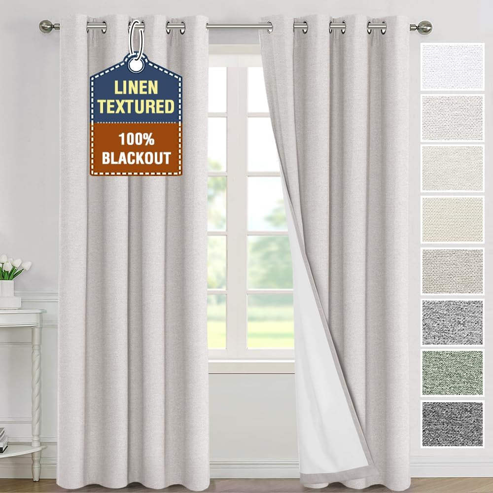 H.VERSAILTEX Linen Curtains Grommeted Total Blackout Window Draperies with Linen Feel, Thermal Liner for Energy Saving 100% Blackout Curtains for Bedroom 2 Panel Sets, 52X96 Inch, Ultimate Gray  H.VERSAILTEX Cloud 52"W X 108"L 