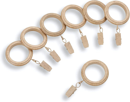 MODE Farmhouse Collection Beveled Curtain Clip Rings, Set of 14 Curtain Rings with Clips, Fits MODE Farmhouse Curtain Rod Sets, 1 3/4”, Weathered Oak