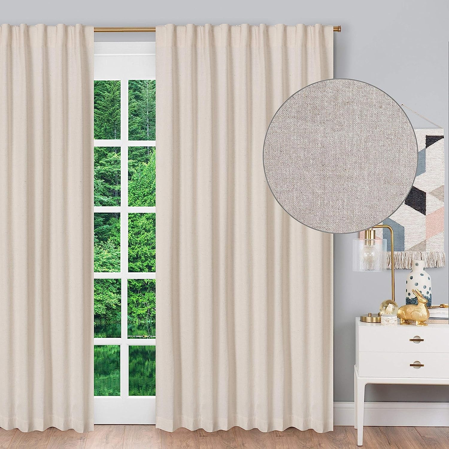 A&A Fabrics Farmhouse Curtains Tab Top Curtains Room Darkening Drapes, Window Panels in Natural 70% Cotton 30% Linen, There Are Drapes for the Kitchen, Living Room, Bedroom 1 Pair (Set of 2)(50X108)  A&A Fabrics   