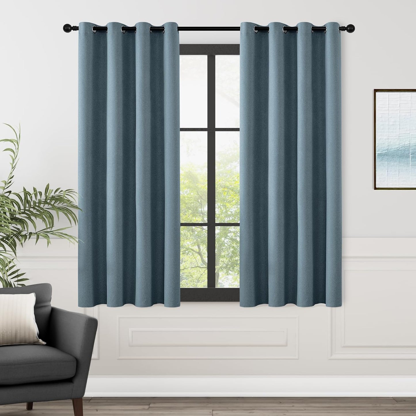 Full Blackout Curtains 84 Inches Long for Bedroom, Neutral Flax Linen Black Out Drapes, 2 Panels Grommet Room Darkening Curtains 84 Inch Length with Backing for Living Room Light Beige 52X84  ChrisDowa Blue 52W X 63L 