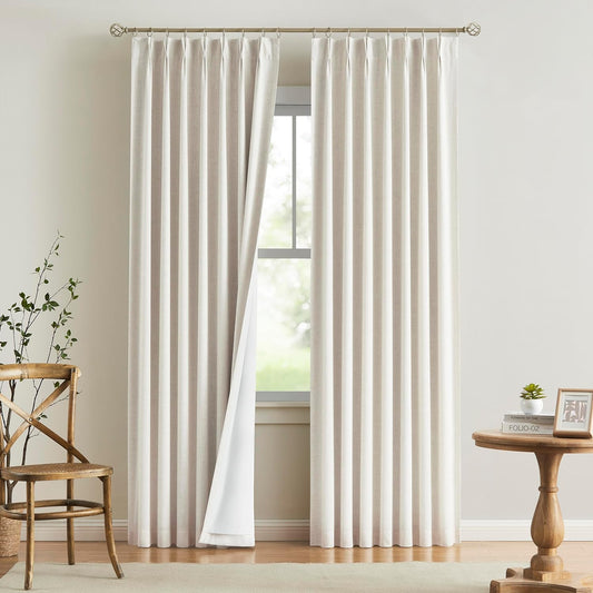 Vision Home Natural Full Blackout Curtains Linen Blended Darkening Window Curtains 84 Inch for Living Room Bedroom Thermal Insulated Pinch Pleat Drapes with Hooks 2 Panel 40"Wx84"L  Vision Home Natural 40"X84"X2 