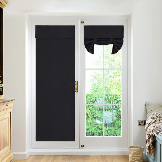RYB HOME 2 Panels Blackout Curtains Doors - Thermal Insulated Light Block Privacy French Door Sidelight Double Door Curtain Tricia Window Shades, 26 X 69 Inch, 1 Pair, Black  RYB HOME   