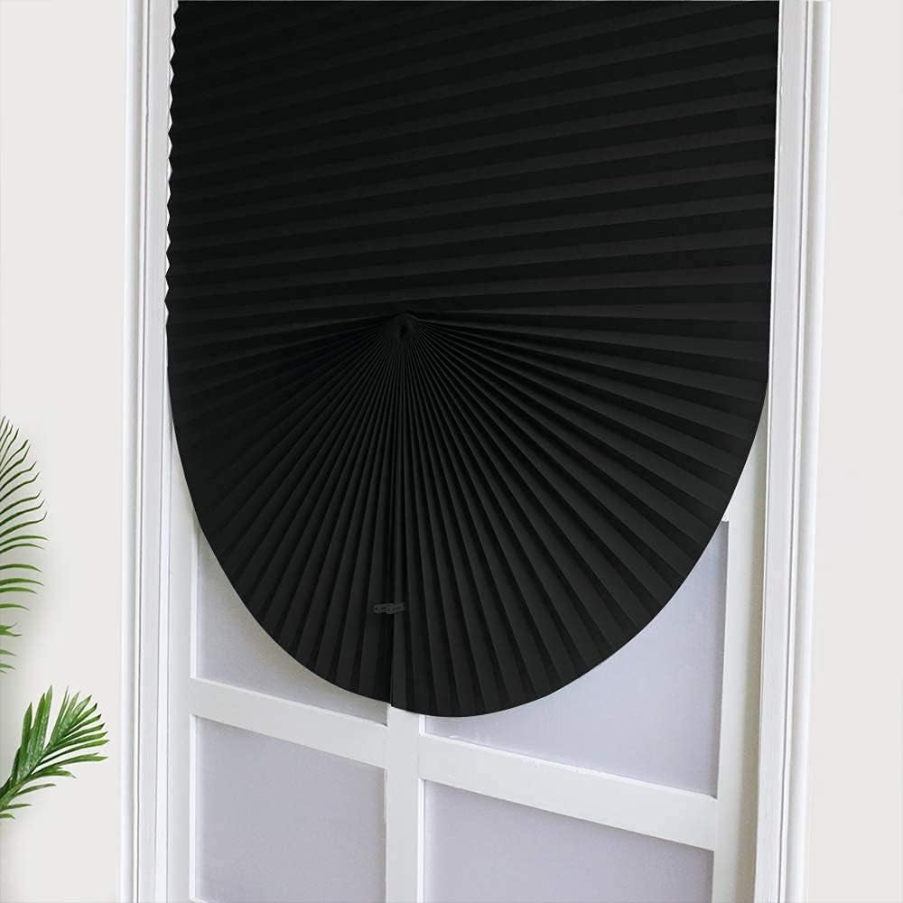 Blackout Roller Window Shades, No Drilling Temporary Cordless Blinds Light Filtering Fabric Pleated Paper Shades for Indoor Window Covers, Easy to Cut, 35.5" W X 70.9" L (Black)