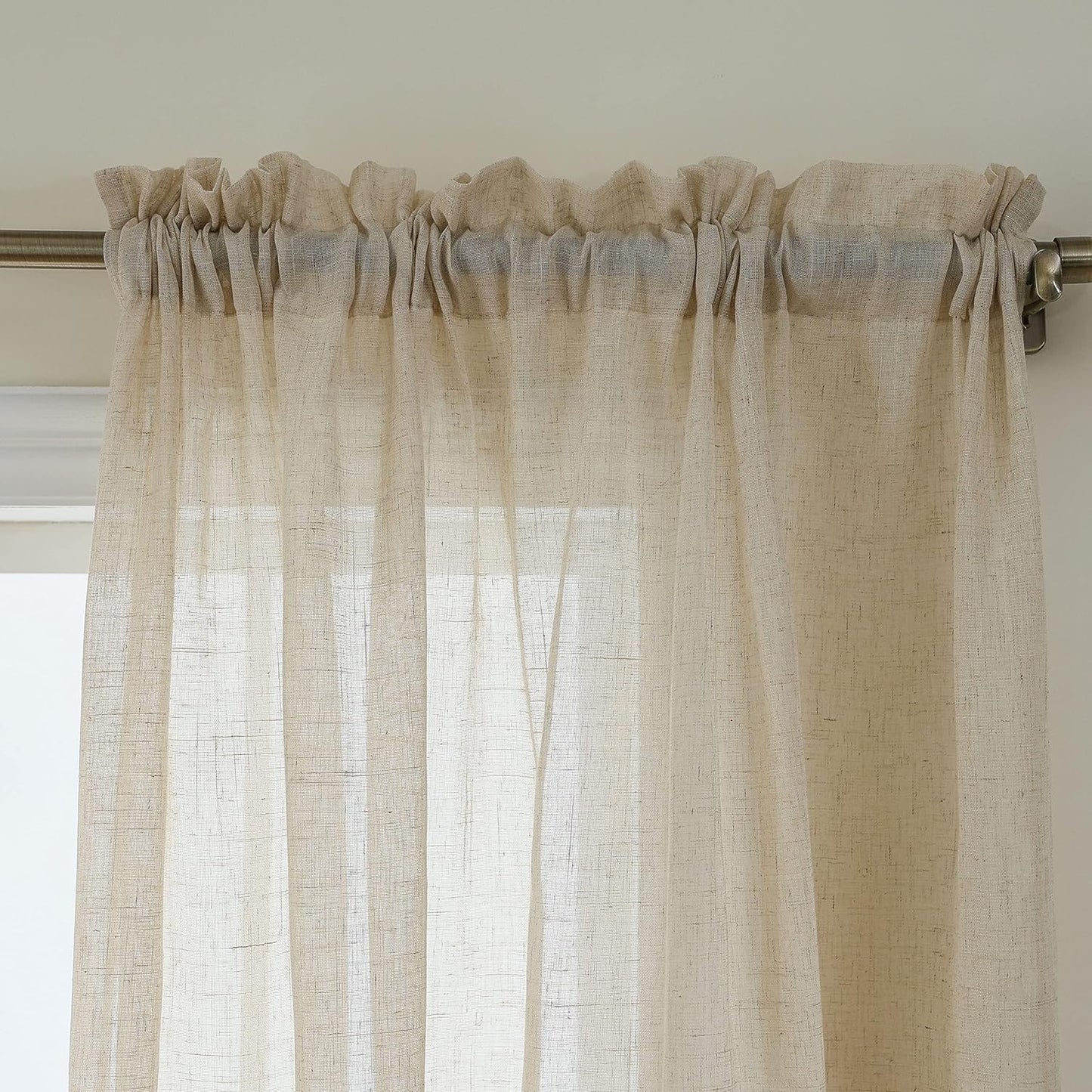 Demetex Sheer Linen Curtains 72 Inches Long Natrual Semi Sheer Curtain Decorative Panels for Living Room Bedroom Porch Window Dressing, 54 X 72 Inches, 2 Pieces, Beige  Demetex   