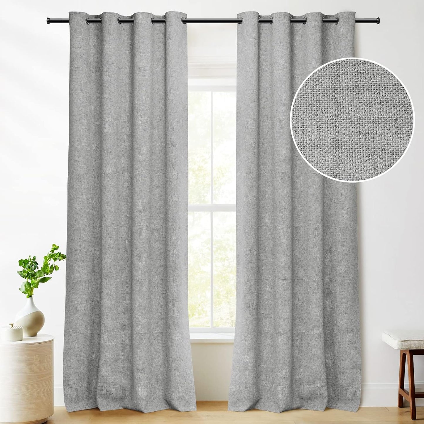 RHF Blackout Curtains 84 Inch Length 2 Panels Set, Primitive Linen Look, 100% Blackout Curtains Linen Black Out Curtains for Bedroom Windows, Burlap Grommet Curtains-(50X84, Oatmeal)  Rose Home Fashion Grey W50 X L96 