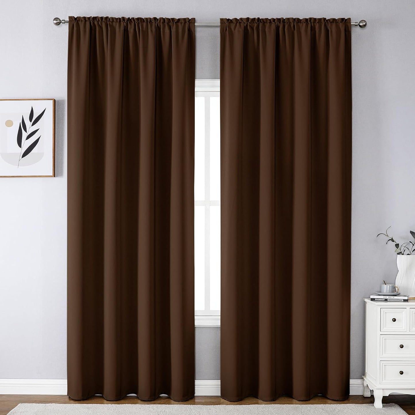 CUCRAF Blackout Curtains 84 Inches Long for Living Room, Light Beige Room Darkening Window Curtain Panels, Rod Pocket Thermal Insulated Solid Drapes for Bedroom, 52X84 Inch, Set of 2 Panels  CUCRAF Chocolate 52W X 108L Inch 2 Panels 