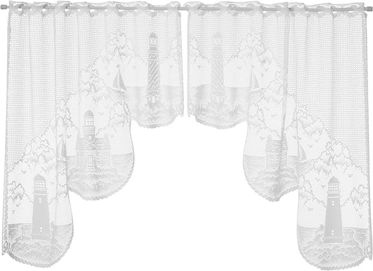 Heritage Lace Lighthouse 72-Inch Wide by 32-Inch Drop Swag Pair, White