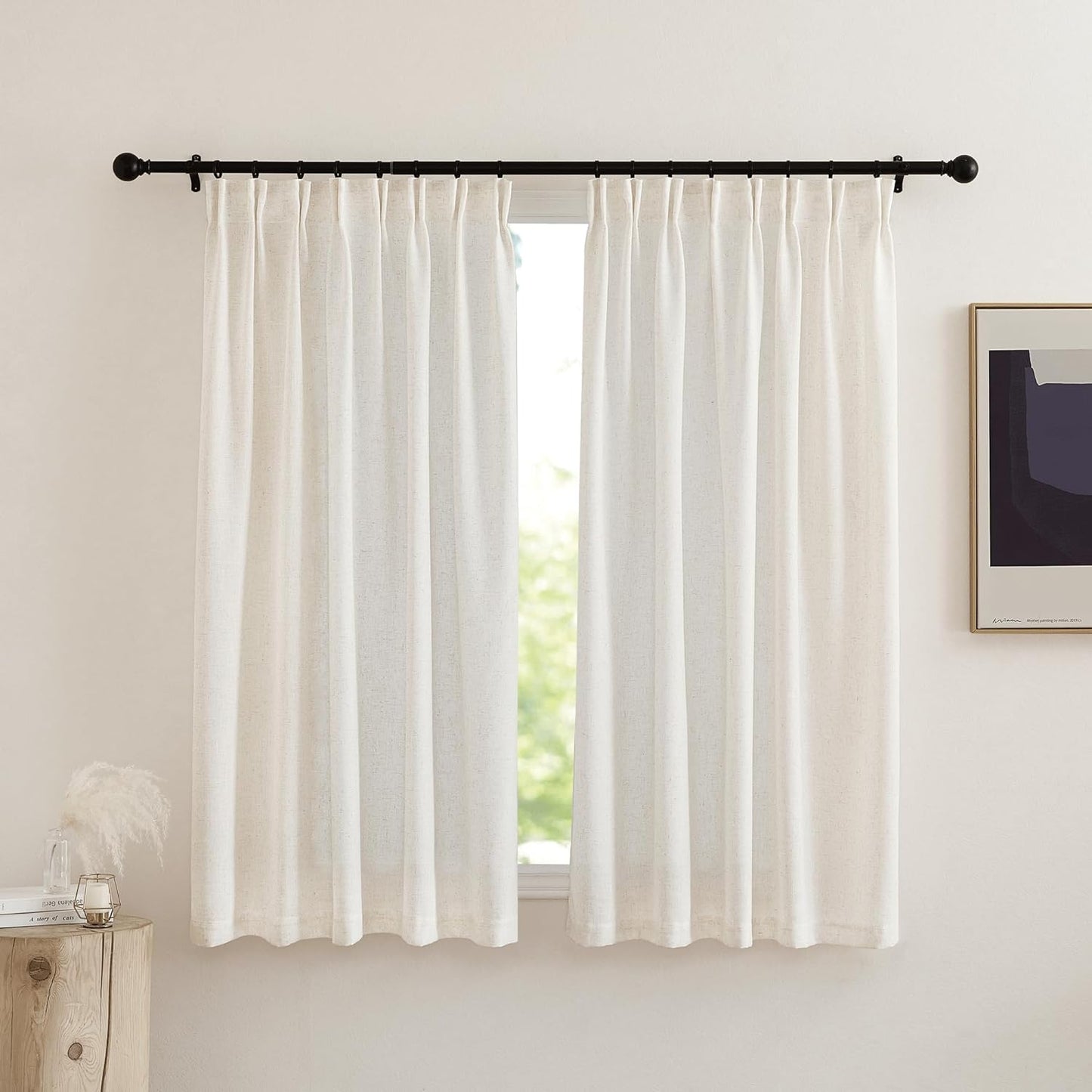 NICETOWN Linen Textured Curtain for Bedroom/Living Room Thermal Insulated Back Tab Linen Look Curtain Drapes Soft Rich Material Light Reducing Drape Panels for Window, 2 Panels, 52 X 84 Inch, Linen  NICETOWN Linen W52 X L63 