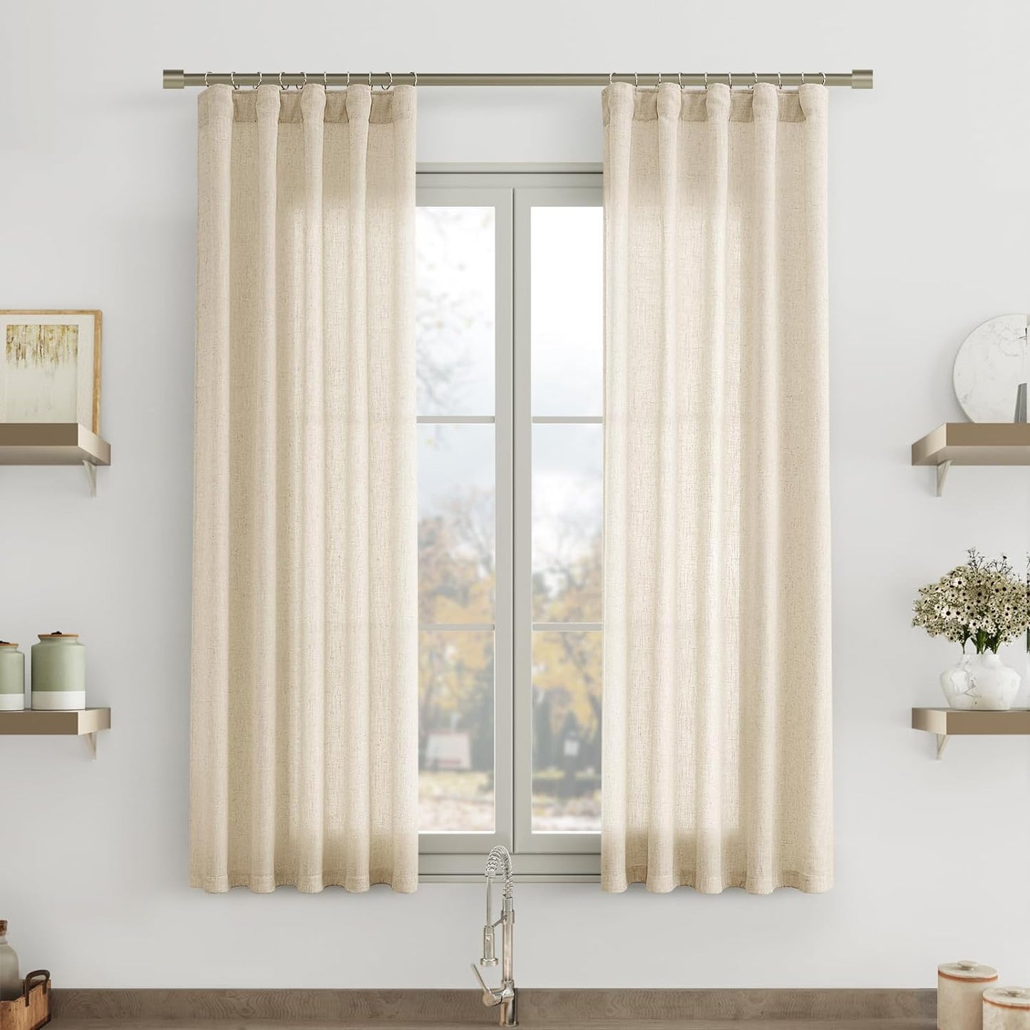 Joywell Natural Linen Cream Curtains 84 Inches Long for Living Room Bedroom Hook Belt Back Tab Pinch Pleated Light Filtering Ivory White Neutral Boho Modern Farmhouse Linen Drapes 84 Length 2 Panels  Joywell Sand Beige 38W X 54L Inch X 2 Panels 
