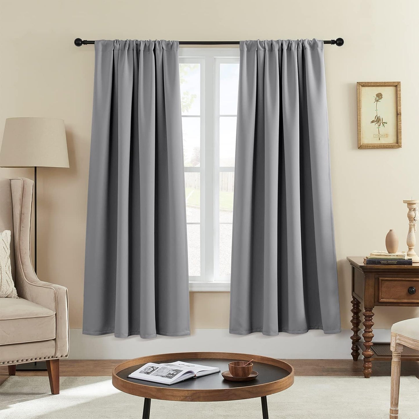 Rutterllow Blackout Curtains for Bedroom, Thermal Insulated Room Darkening Rod Pocket Curtains for Living Room,2 Panels (42X54 Inch, Black)  Rutterllow Dove Grey 52W X 72L 