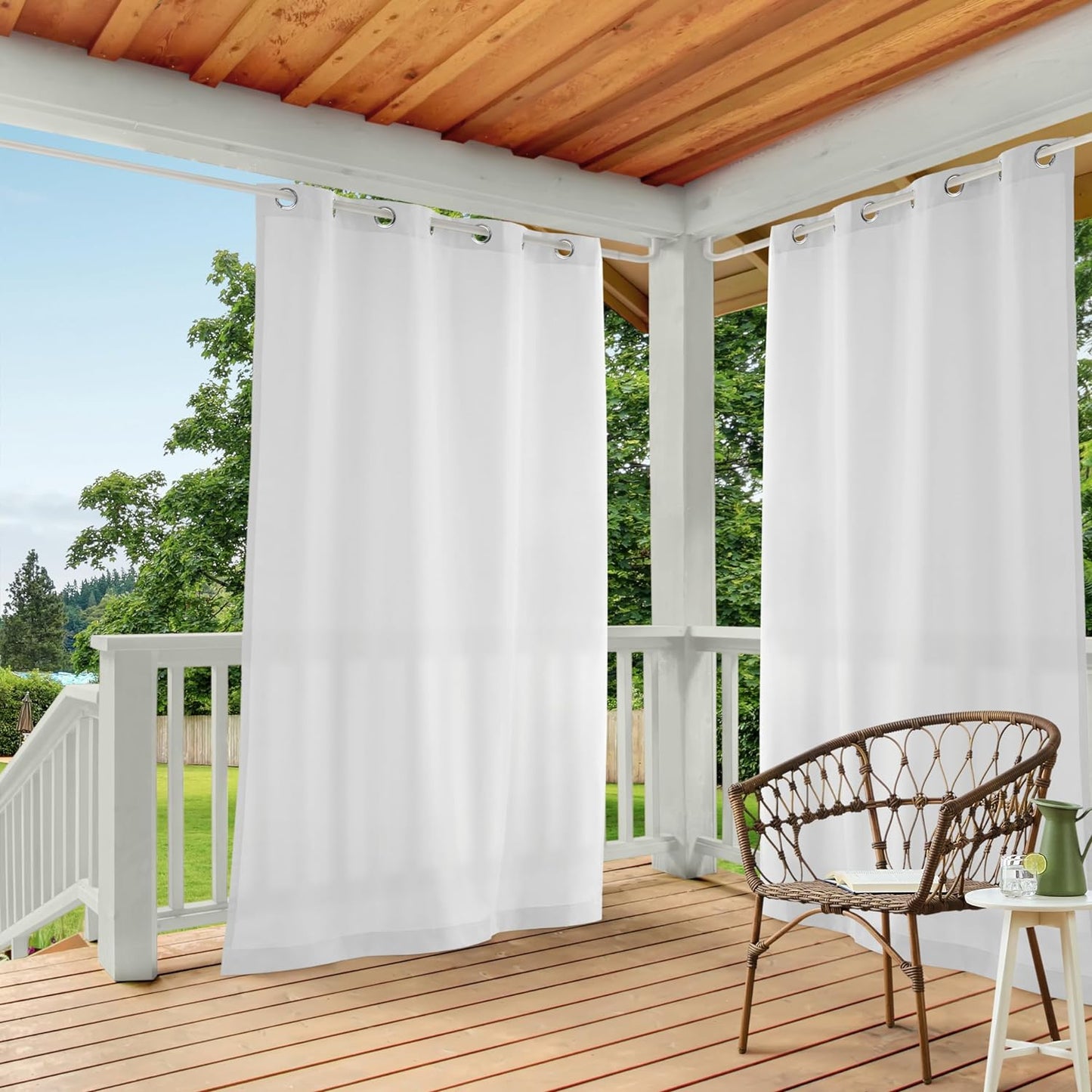 Exclusive Home Cabana Solid Indoor/Outdoor Light Filtering Grommet Top Curtain Panel, 54"X84", Natural, Set of 2  Exclusive Home Curtains White 54X108 