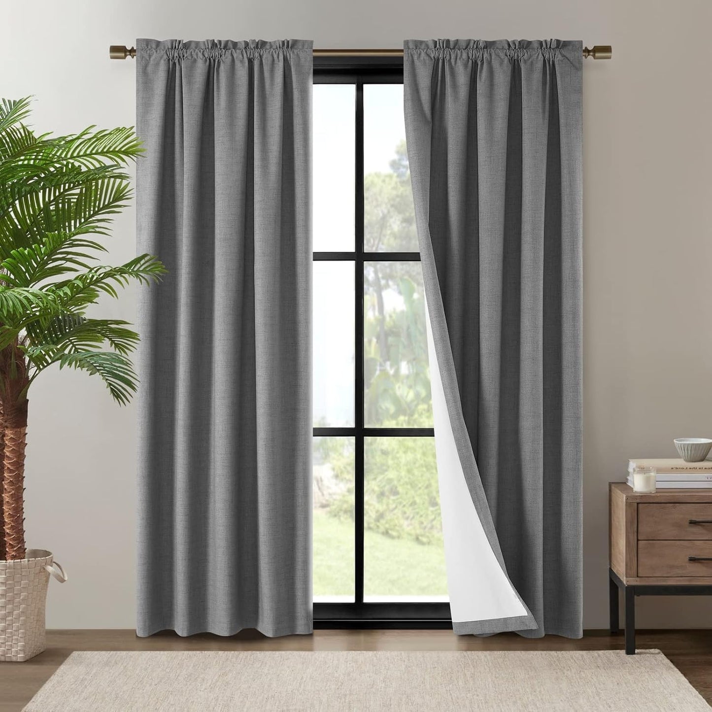 Dreaming Casa Linen Blackout Curtains for Beadroom 2 Panels 96 Inch Long Living Room Drapes Boho Rustic 100% Black Out Natural Window Curtain with Rod Pocket, 52" W X 96" L  Dreaming Casa Grey, Rod Pocket 2 X (72"W X 84"L) 