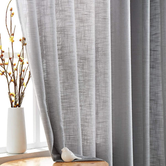 FMFUNCTEX Grey Semi-Sheer Curtains for Living Room Rich Linen Textured Rod Pocket Window Curtain Draperies for Guest Room Not See through 52”W X63”L Set of 2  Fmfunctex Grey 52" X 63" 2Pcs 