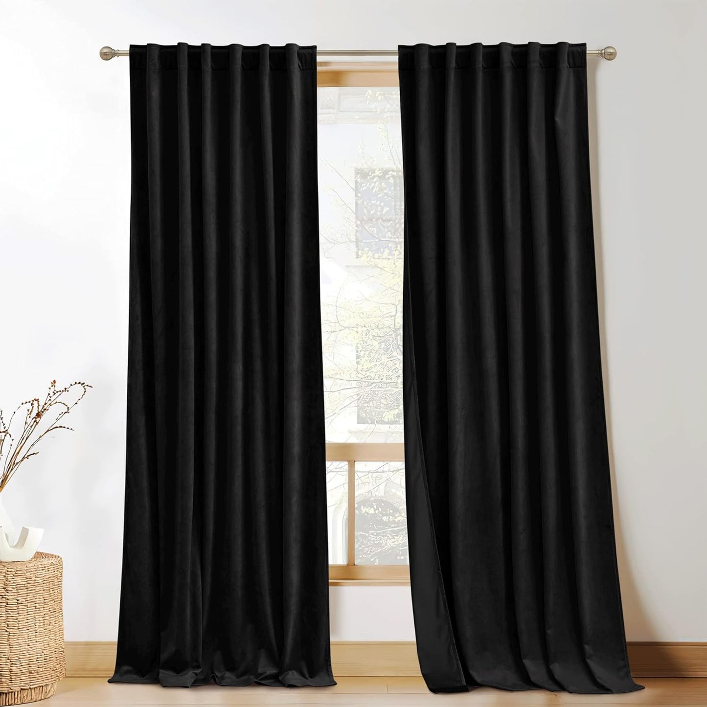 KGORGE Green Velvet Curtains 84 Inches Super Soft Room Darkening Thermal Insulating Window Curtains & Drapes for Bedroom Living Room Backdrop Holiday Christmas Decor, Hunter Green, W 52 X L 84, 2 Pcs  KGORGE Black W 52 X L 96 