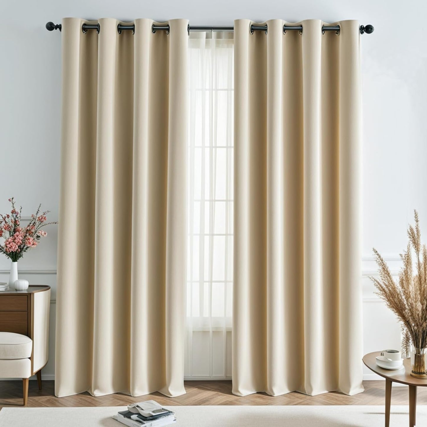 Lazzzy Velvet Blackout Curtains Brown Thermal Insulated Curtains 84 Room Darkening Window Drapes Super Soft Luxury Curtains for Living Room Bedroom Rod Pocket 2 Panels 84 Inch Long Gold Brown  TOPICK *Grommet | Beige W52 X L96 